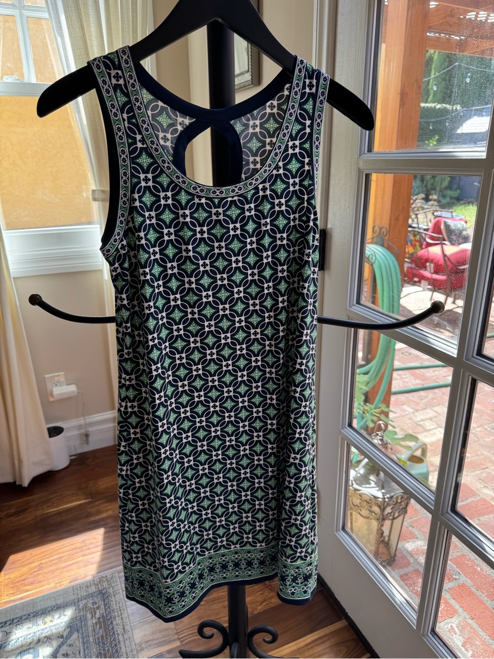 Max Studio Sleeveless Geometric Print Shift Dress - Green/Black Size Small